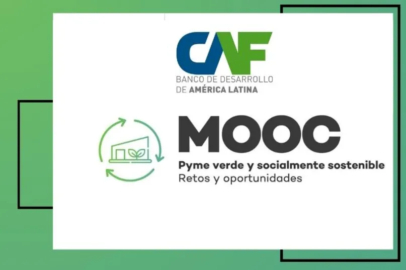 Círculo con una casa delineada, título del evento, logo del CAF Banco de Desarrollo de América Latina.