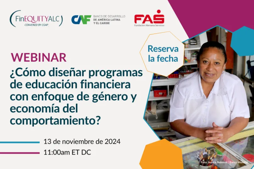 Promo del webinar: Cómo diseñar Programas de Educación Financiera con perspectiva de género y economía del comportamiento