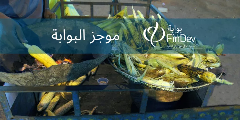 رجل يشوي الذرة على الفحم في سوق بازار في مصر، حيث يلقى رواد الأعمال وأصحاب المشاريع الصغيرة دعماً مالياً هدفه تعزيز الشمول المالي والتعافي من جائحة كورونا.