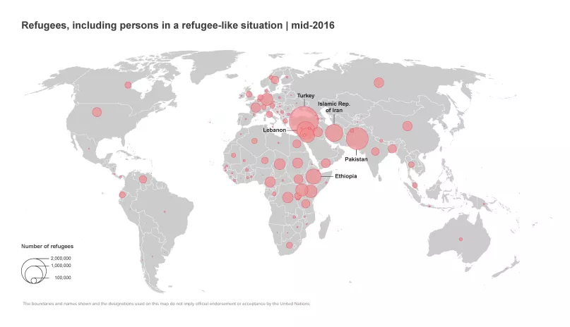 Global map of refugees by UNHCR