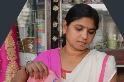 Woman in sari at a textile shop