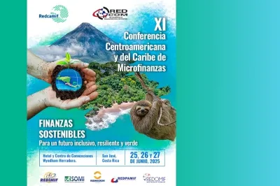 Vista aérea de Costa Rica, texto del evento, logos de los organizadores.