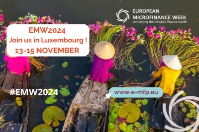 European Microfinance Week 2024 Banner with background image and event information.