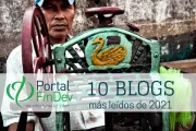 Hombre trabajando detrás de una máquina en Perú, texto del blog, logo de FinDev.