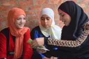 Three girls in Egypt talking. Photo credit: Making Cents International