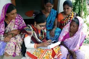 Grameen Mitras are helping to deepen digital financial literacy in underserved communities in India by providing door-to-door training and banking assistance. Photo credit: Grameen Foundation